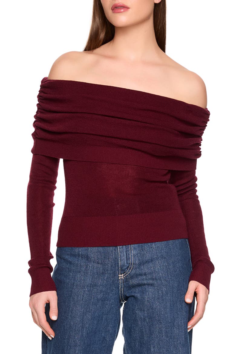Off the Shoulder Merino Wool Sweater, Main, color, BEAUJOLAIS