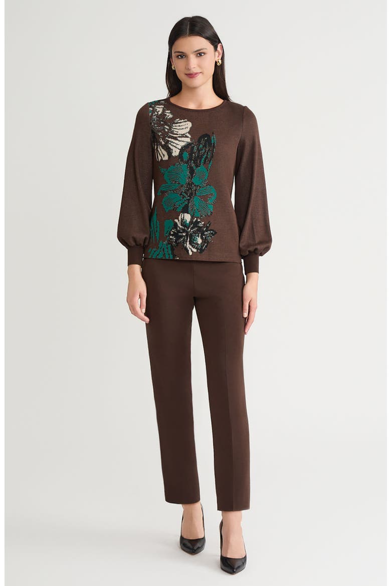 Floral Jacquard Sweater, Alternate, color, DARK UMBER/ EVEREST/ BLACK