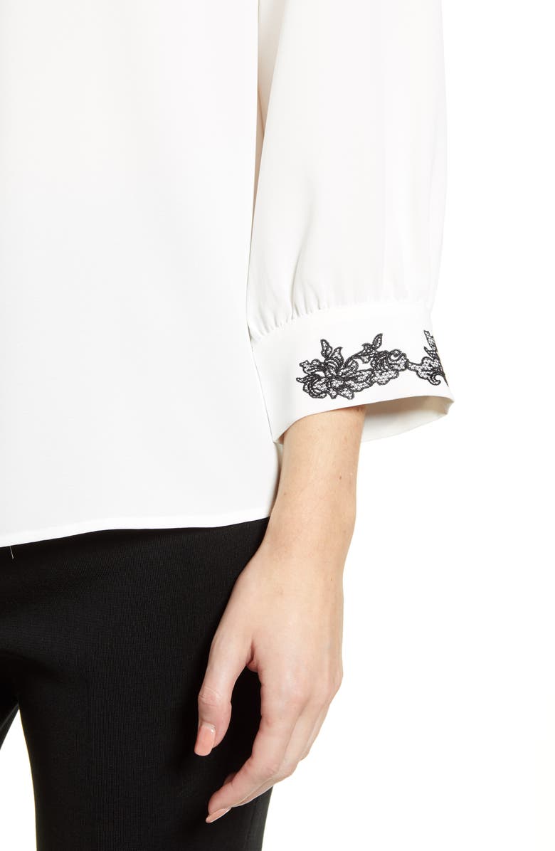 Ming Wang Embroidered Cuff Tunic, Alternate, color, White/ Black