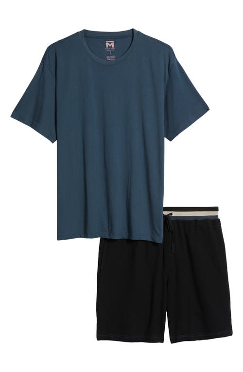 Majestic International Cotton Blend Pajama T-shirt & Waffle Shorts Set In Black