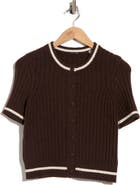 T Tahari Tipped Ribbed Short Sleeve Cardigan