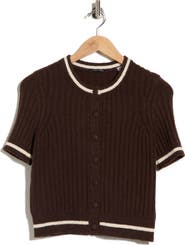 T Tahari Tipped Ribbed Short Sleeve Cardigan