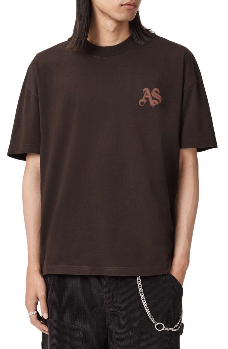 AllSaints Icon Oversize Graphic T-Shirt, Main, color, Plum Brown