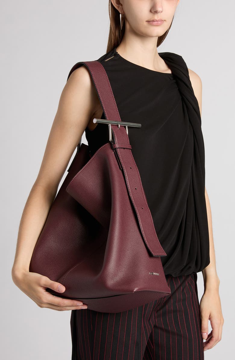 McQueen T-Bar Sling Hobo Bag, Alternate, color, 6408 Cranberry/ Silver