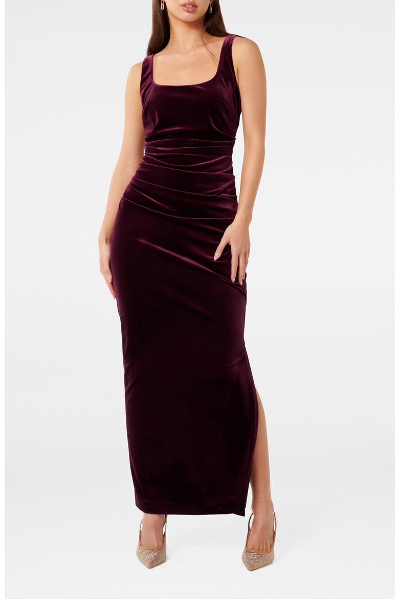 Masara Draped Velvet Gown, Main, color, BERRY