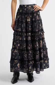 AllSaints Talia Floral Print Ruffle Lace Maxi Skirt