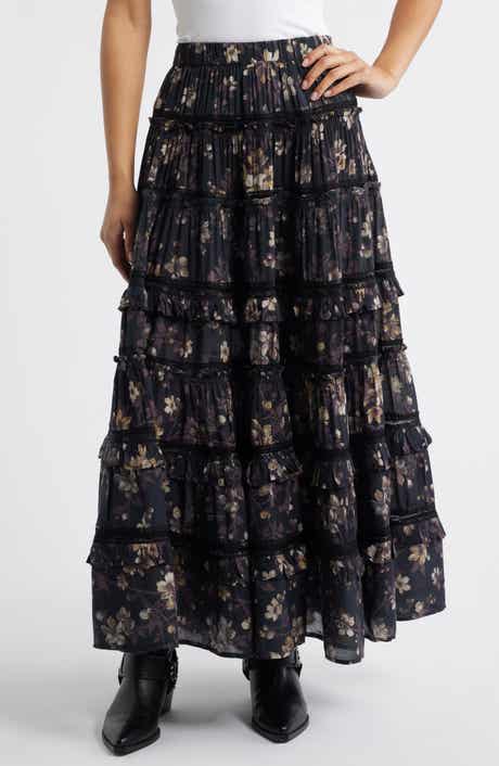 AllSaints Talia Floral Print Ruffle Lace Maxi Skirt