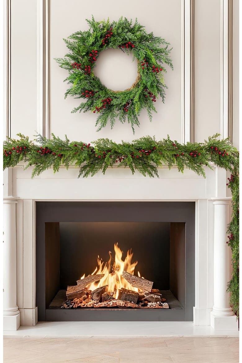 24"D Christmas PE Dripping Wreath with Red Berries, Alternate, color, Green