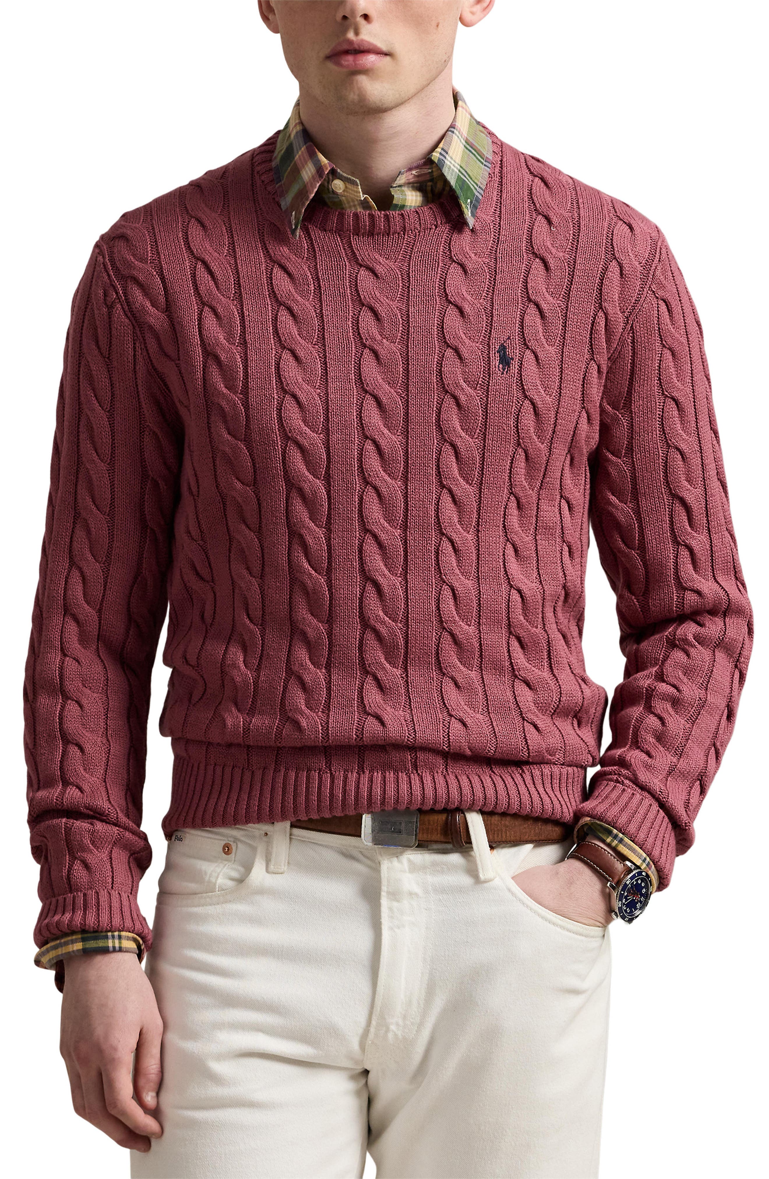A119【極美品】POLO RALPH LAUREN ヴィンテージ加工 ケーブル Polo Ralph Lauren Cable Knit Cotton Crewneck Sweater (Men) | Nordstrom