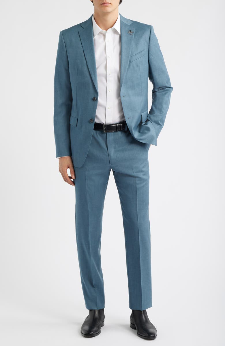 John Varvatos Star USA Bleecker Teal Mélange Virgin Wool Suit, Main, color, Teal