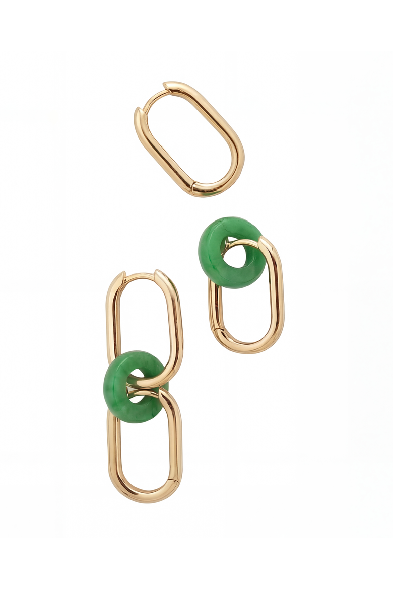 Della Convertible link large gold jade earrings, Main, color, Bright green