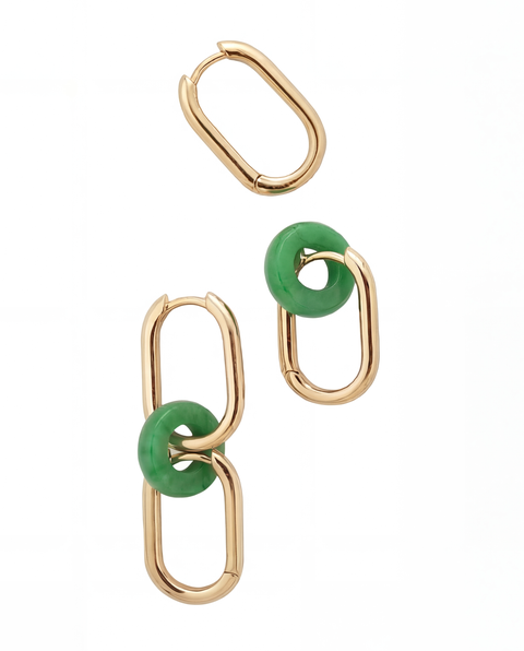 Della Convertible link large gold jade earrings