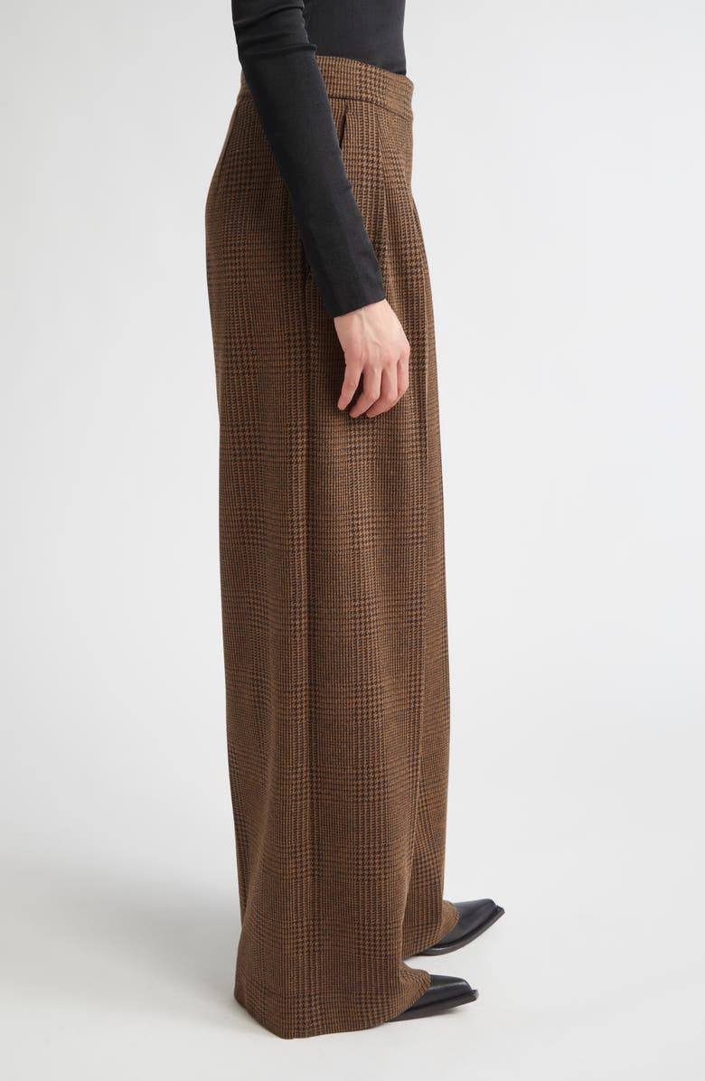 Max Mara Ponza Pleated Houndstooth Check Wide Leg Pants, Alternate, color, Chocolate