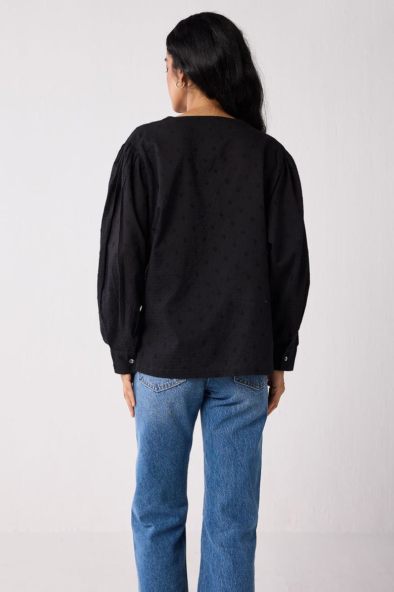 Embroidered Shirt with Long Balloon Sleeves, Alternate, color, Black
