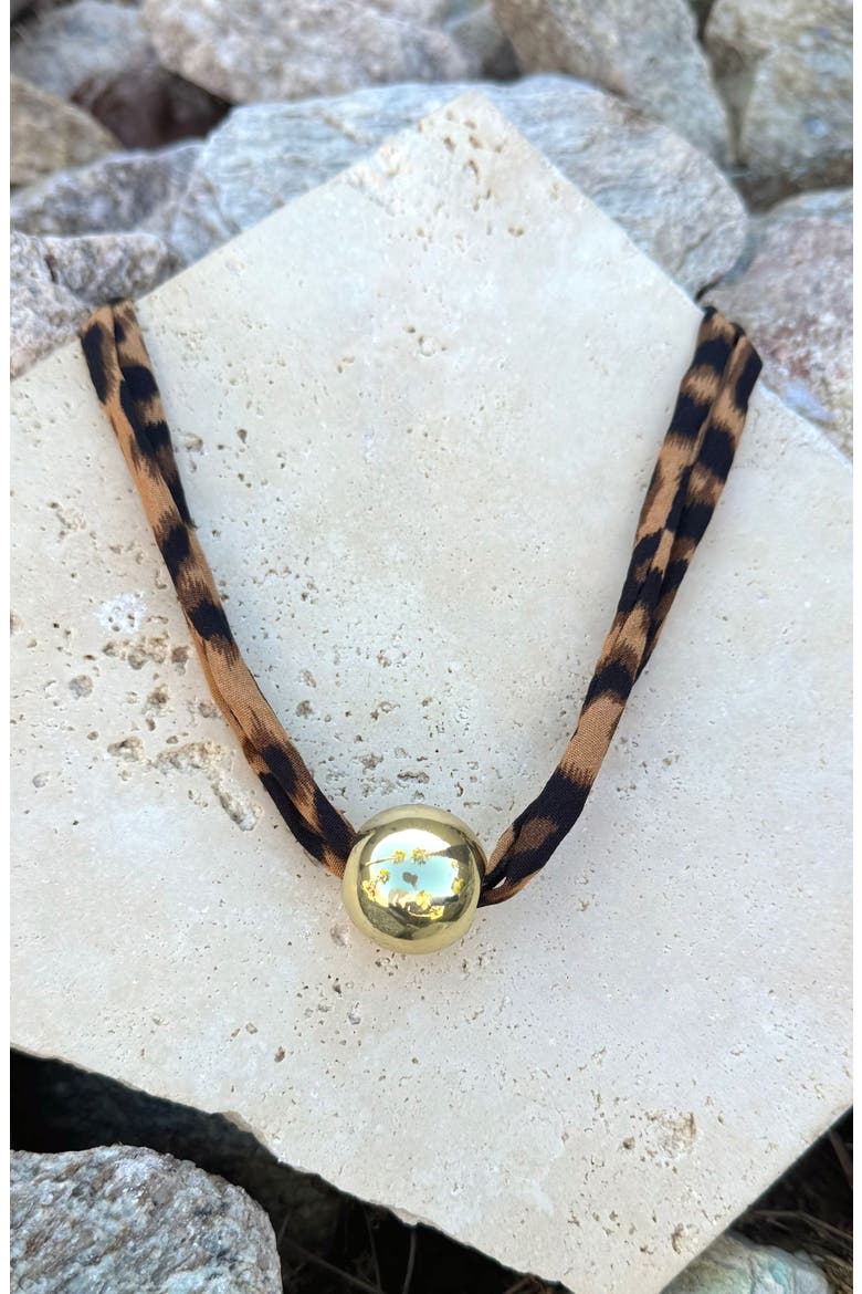 Ball Pendant Leopard Print Necklace, Alternate, color, BROWN/ GOLD