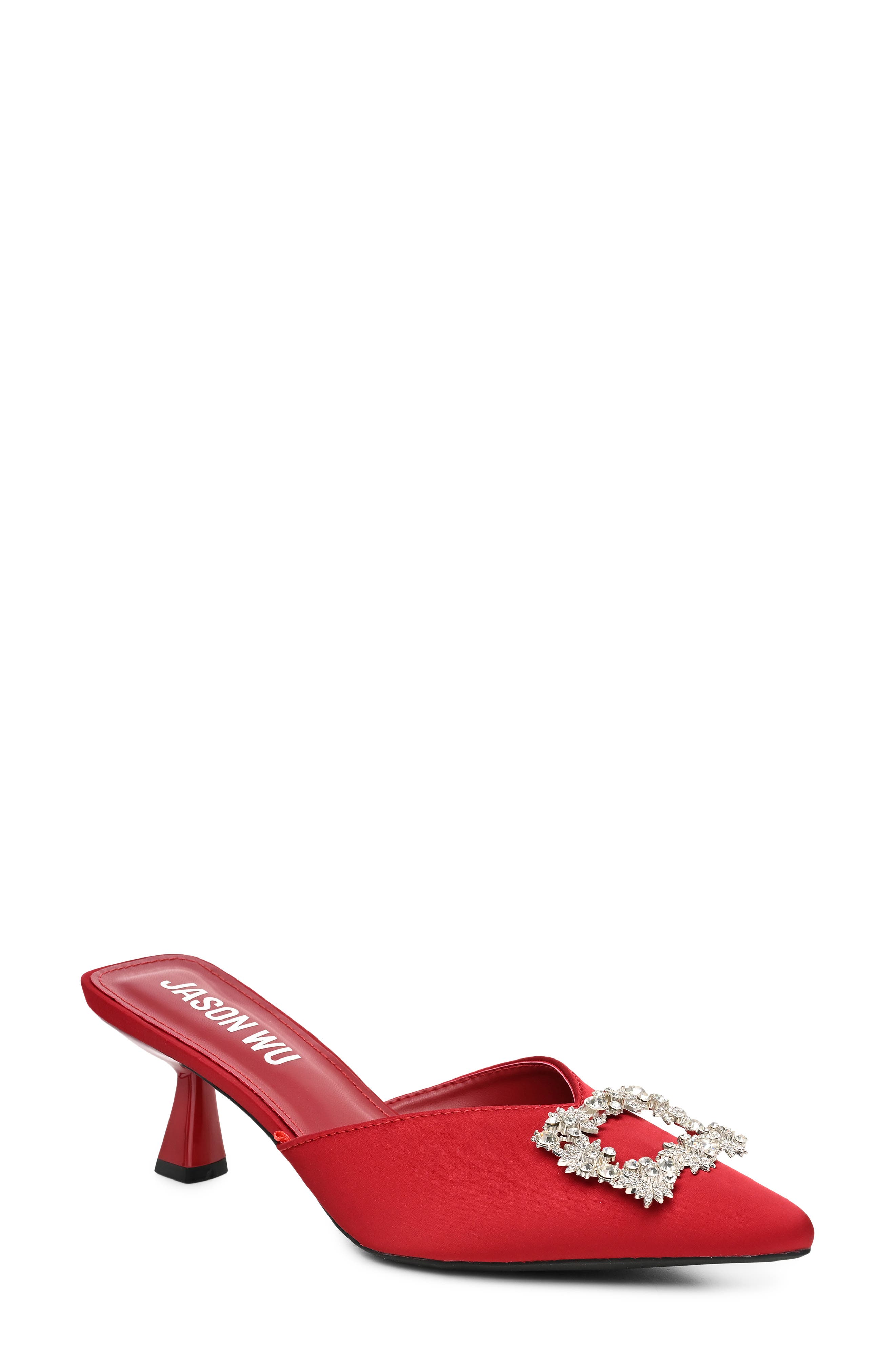 Jeweled Mule, Main, color, RED SATIN