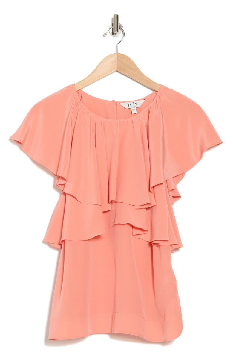 Joie Lennon Ruffle Short Sleeve Silk Top, Alternate, color, Coral Haze