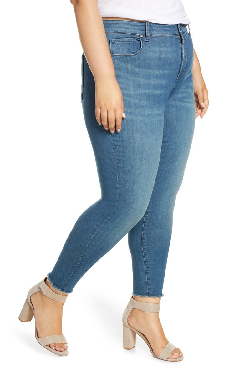 High Waist Fray Hem Skinny Jeans, Alternate, color, THOUGHTFULNESS