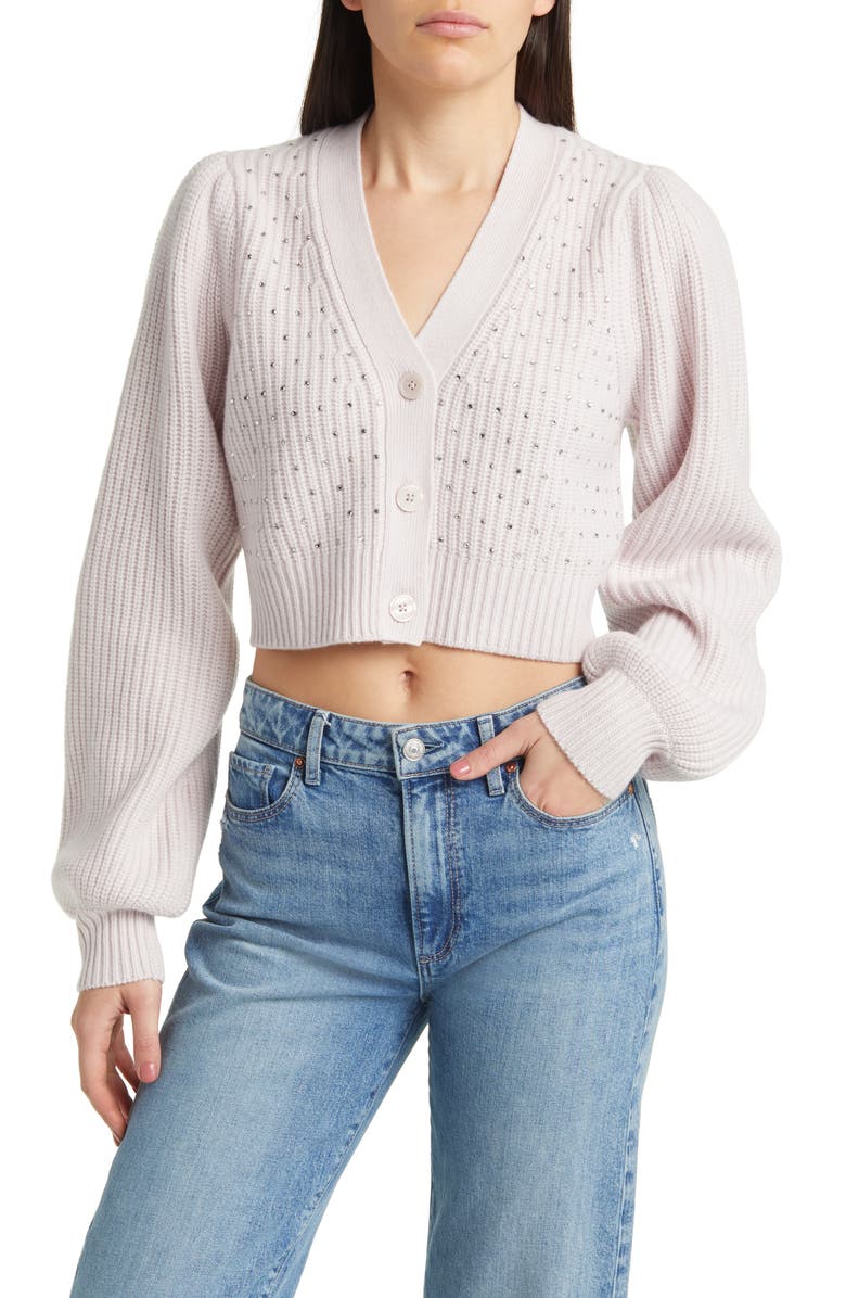 LoveShackFancy Auden Rhinestone Embellished Wool & Cashmere Crop Cardigan, Main, color,