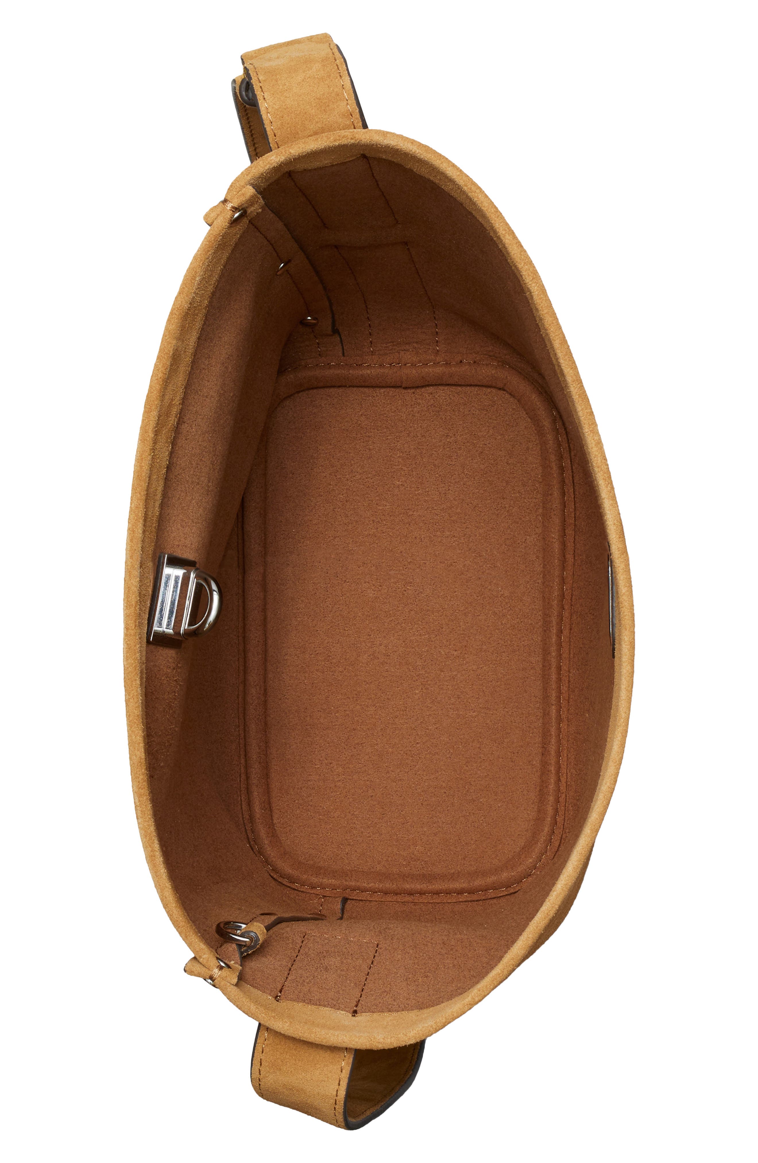 Lock Medium Slim Suede Bucket Bag, Alternate, color, TOFFEE