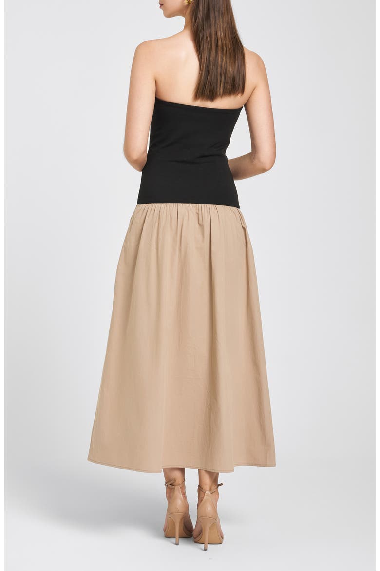 Kierstin Strapless Midi Dress, Alternate, color, BLACK / KHAKI