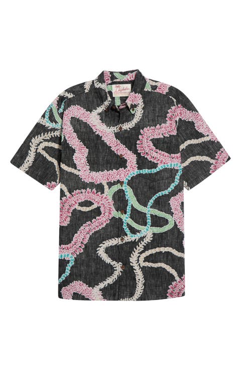 Lei Aloha Short Sleeve Cotton Button-Down Shirt