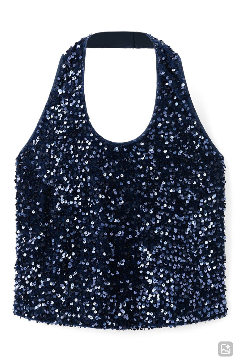 Sequin Halter Crop Top, Alternate, color, NAVY