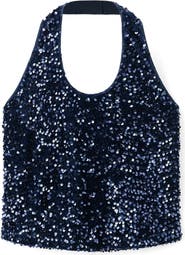 MANGO TEEN Sequin Halter Crop Top