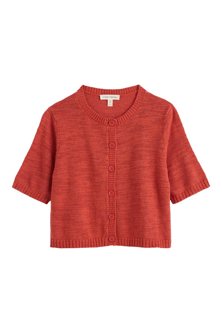 Wild Thyme Elbow Sleeve Cotton & Linen Cardigan, Alternate, color, KNIT MELANGE CARNELIAN