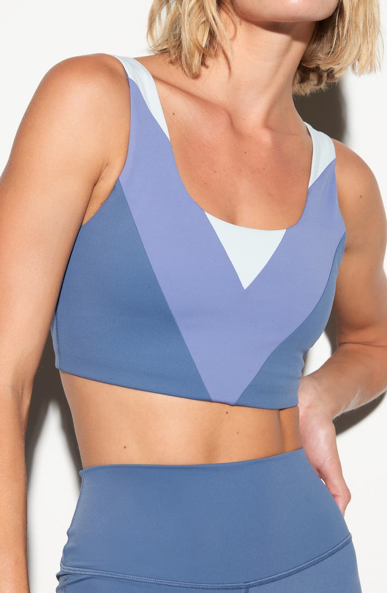 Spiritual Gangster Aura Strappy Longline Sports Bra, Alternate, color, Vintage Indigo