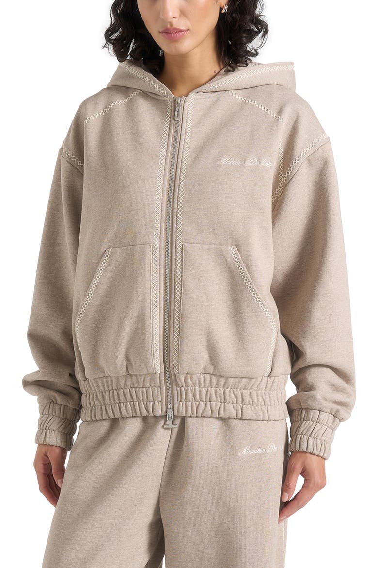 Ollie Unisex Whipstitch Raglan Effect Zip Hoodie, Alternate, color, Taupe