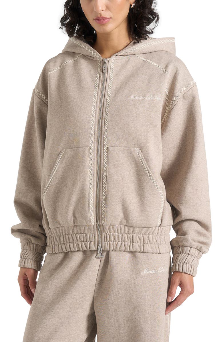 Manière De Voir Ollie Unisex Whipstitch Raglan Effect Zip Hoodie, Alternate, color, Taupe