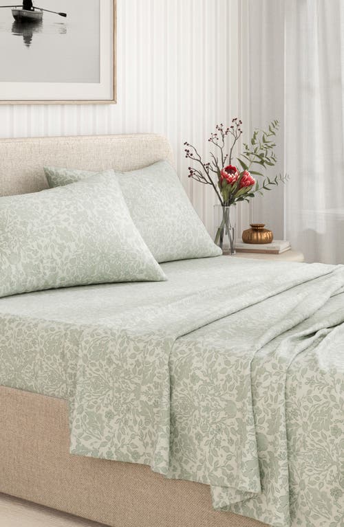 Woven & Weft Winter Floral 4-piece Flannel Bed Sheet Set In Green