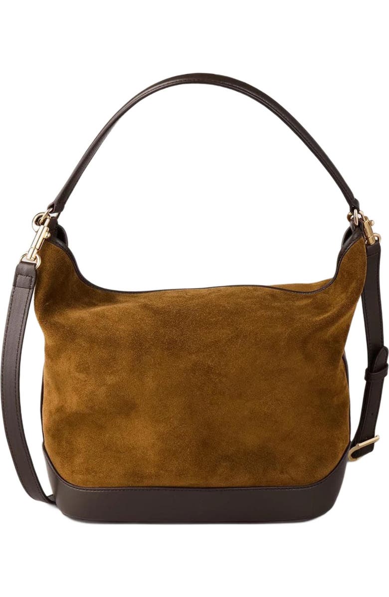 SANDRO Suede and leather bucket bag TANGOSO, Alternate, color, Camel