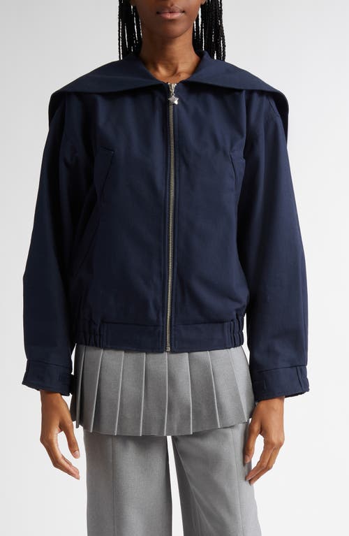 Sandy Liang Kellogg Sailor Collar Cotton Twill Jacket in Navy 