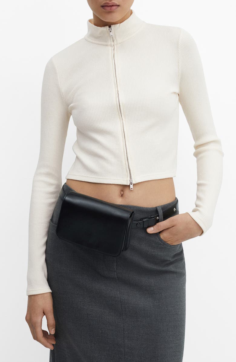 MANGO Loreto Fitted Crop Zip Cardigan, Main, color, 