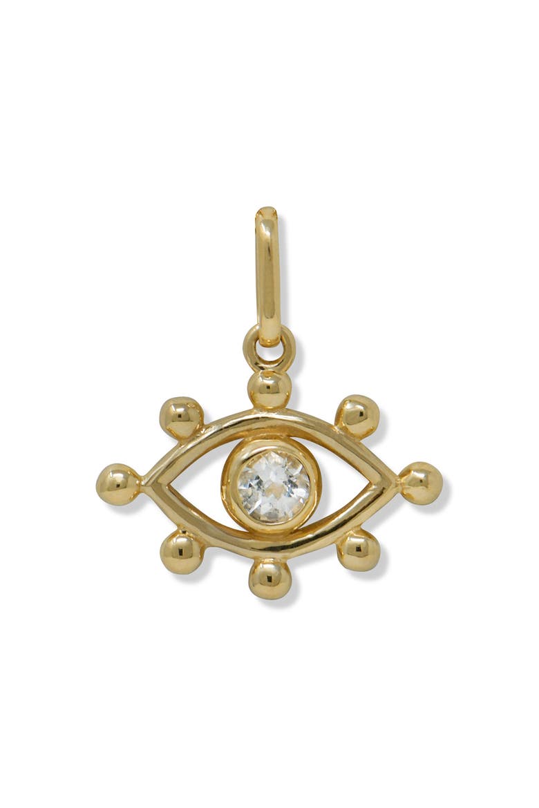 Dew Drop Evil Eye Charm, Main, color, 14K YELLOW GOLD/ CLEAR TOPAZ