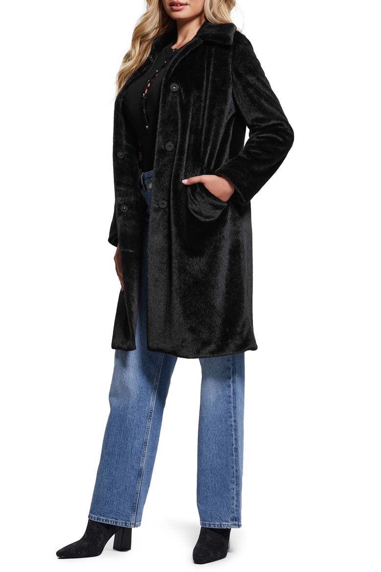 Simonne Longline Faux Fur Coat, Alternate, color, BLACK