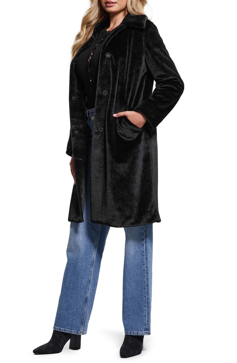 GUESS Simonne Longline Faux Fur Coat, Alternate, color, 