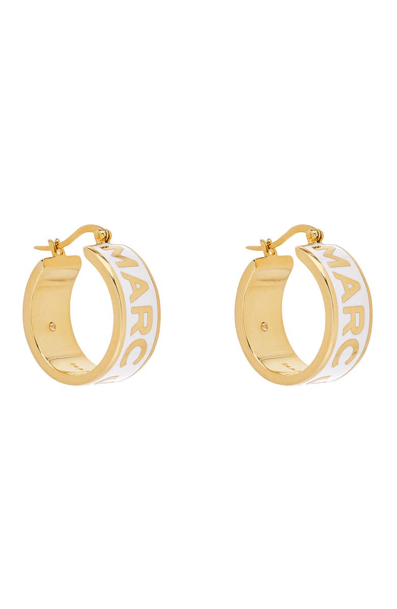 Marc Jacobs Logo Hoop Earrings, Main, color, Gold/Cream