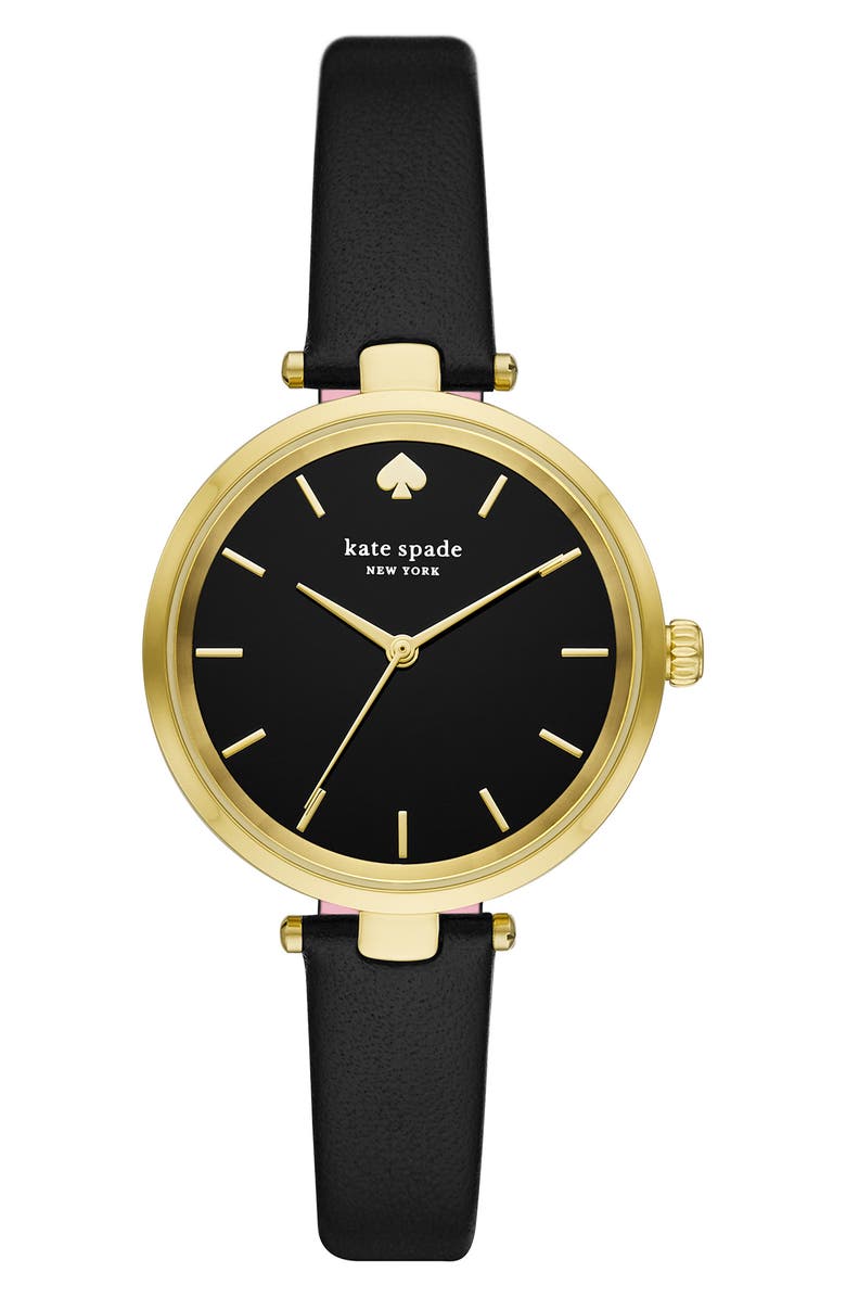 Kate Spade New York holland leather strap watch, 28mm, Main, color, Gold