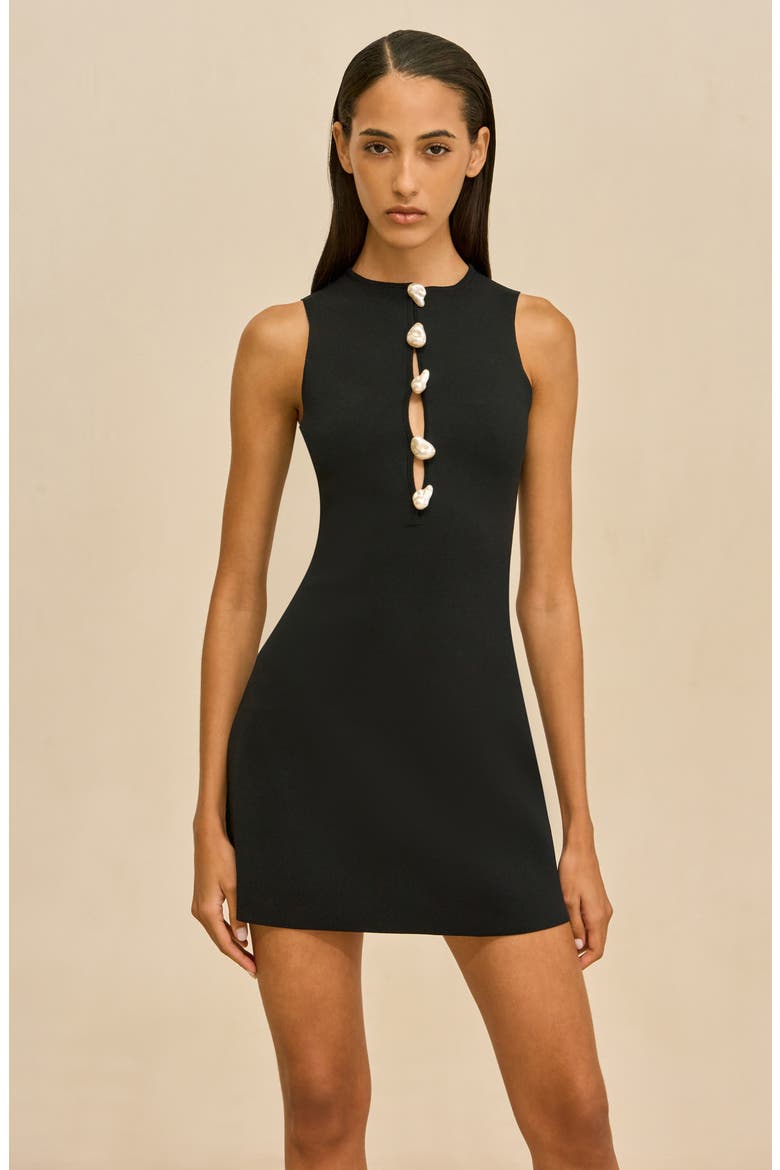 Doms Faux Pearl Cutout Knit Minidress, Alternate, color, BLACK