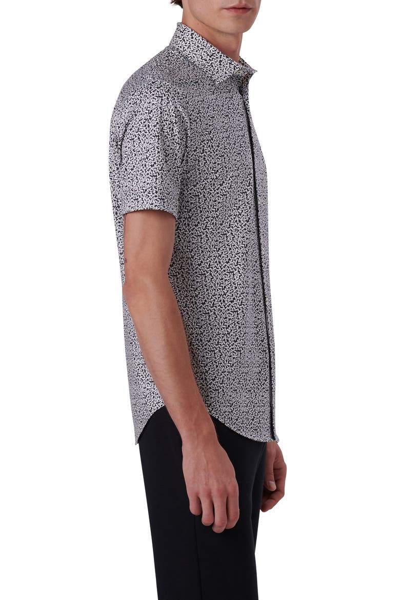 OoohCotton® Ditsy Short Sleeve Button-Up Shirt, Alternate, color, BLACK