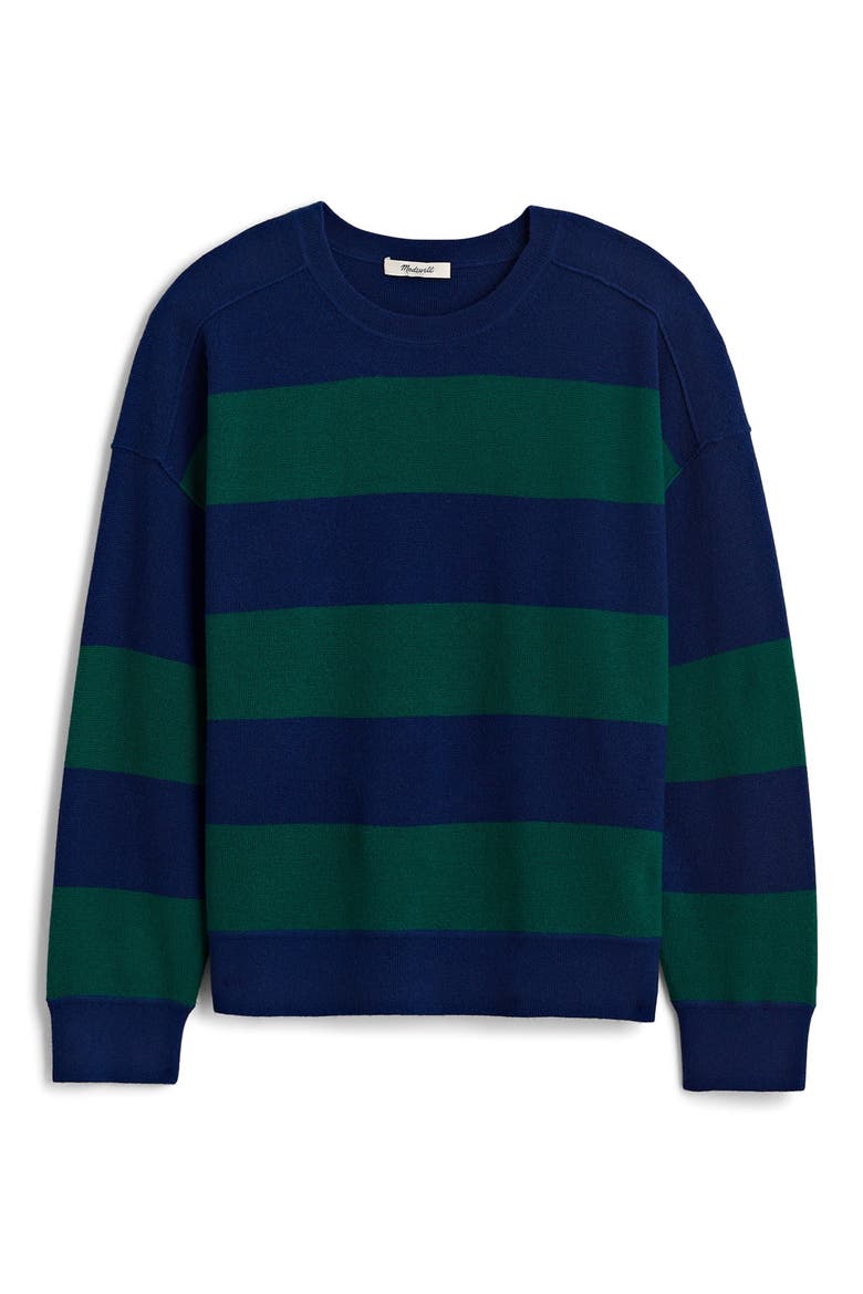 Stripe Merino Wool Pullover Sweater, Alternate, color, COBALT GREEN COMBO