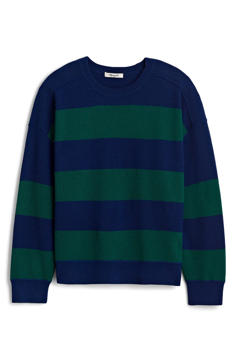 Madewell Stripe Merino Wool Pullover Sweater, Alternate, color, Cobalt Green Combo