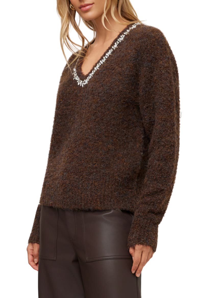 Ash Embellished V-Neck Sweater, Alternate, color, WOOD