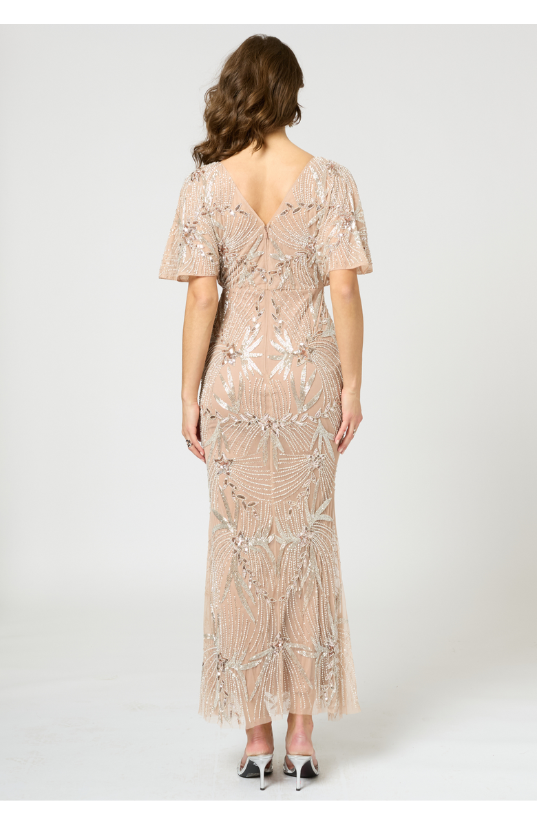 BEAUUT Embellished Sequin Beaded Maxi Dress With Cape Sleeve, Alternate, color, Taupe Blush