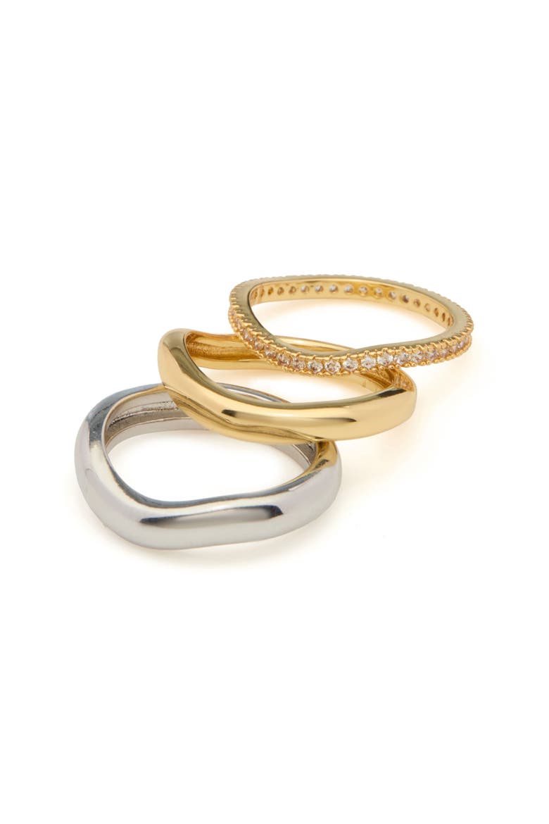 Set of 3 Wavy Band Rings, Alternate, color, SILVER/ GOLD