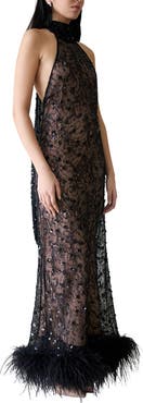 Vasiliki Maliya Shadow Lace Feather Dress