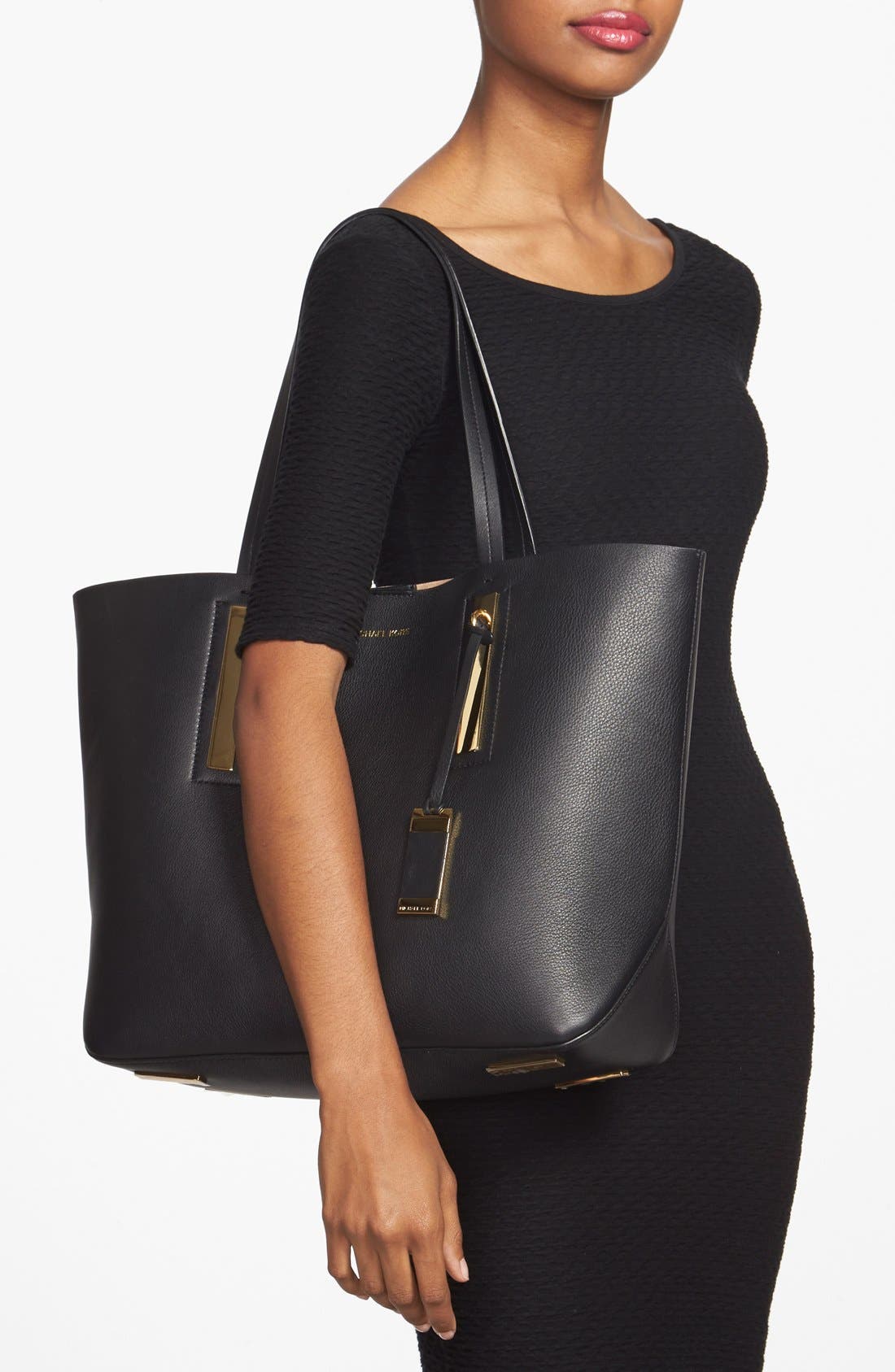 'Large Jaryn' Leather Tote, Alternate, color, BLACK